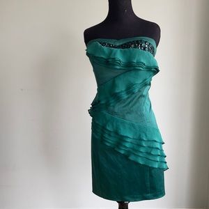Green Layered Strapless Cocktail Dress